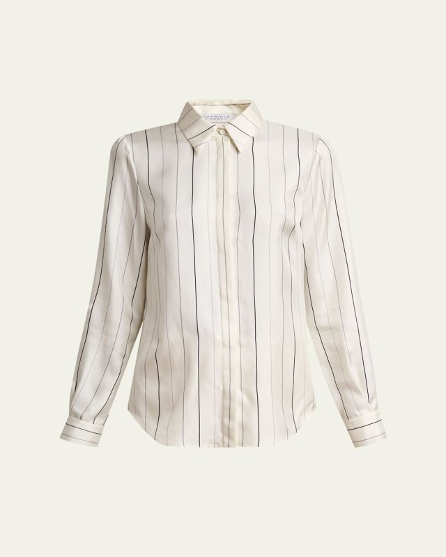Henri Pinstripe Silk Button-Down Blouse